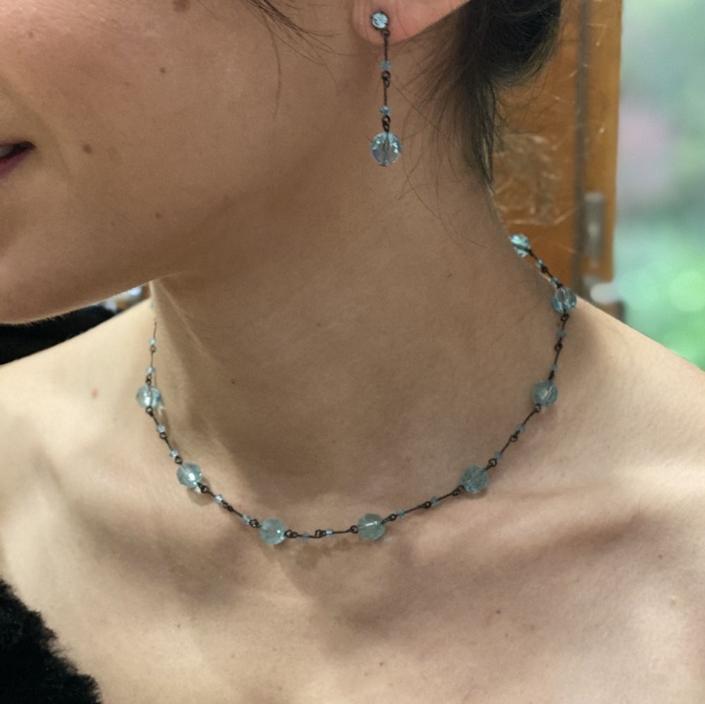 Turquoise Blue Crystal Earrings And Necklace Set